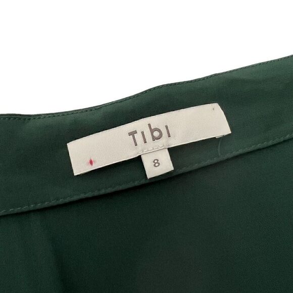 Tibi Women's Forest Green Silk Cold Shoulder V-Neck Long Sleeve Blouse Size 8 - Picture 3 of 12